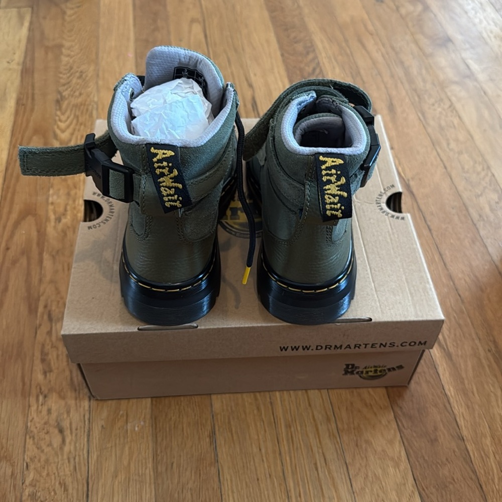Dr. Martens  Olive Boots with Yellow Highlights - Picture 4 of 6